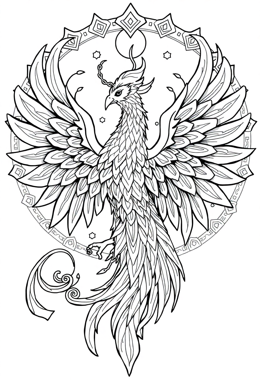 Phoenix Mandala coloring page for kids