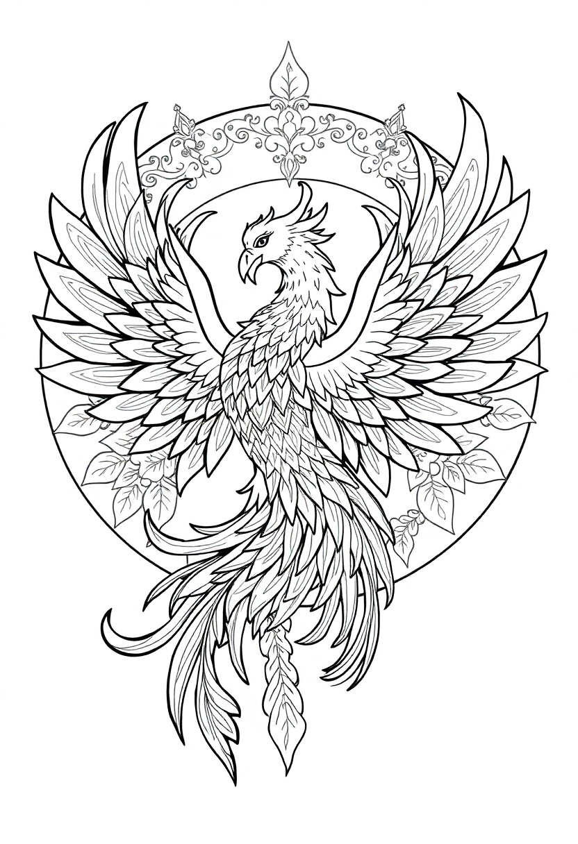 Phoenix Mandala coloring page for kids
