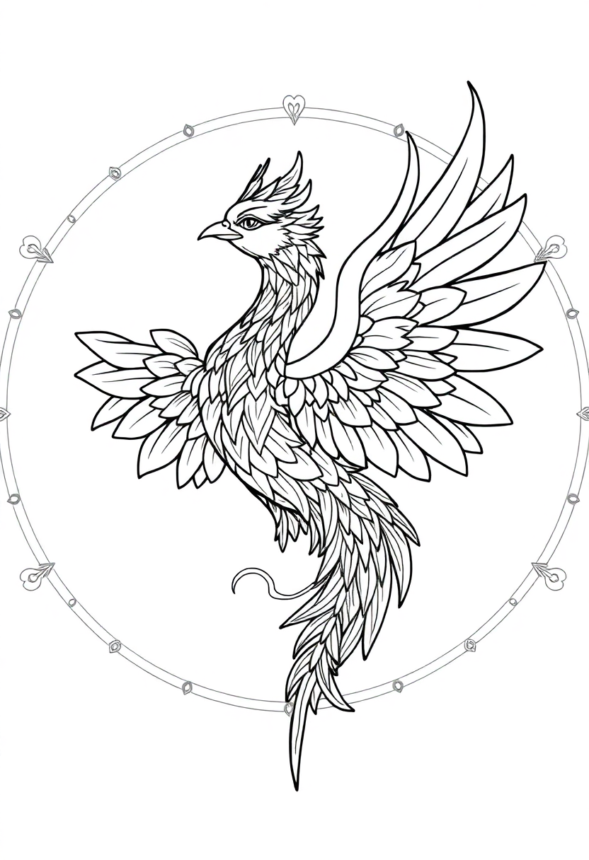 Phoenix Mandala coloring page for kids