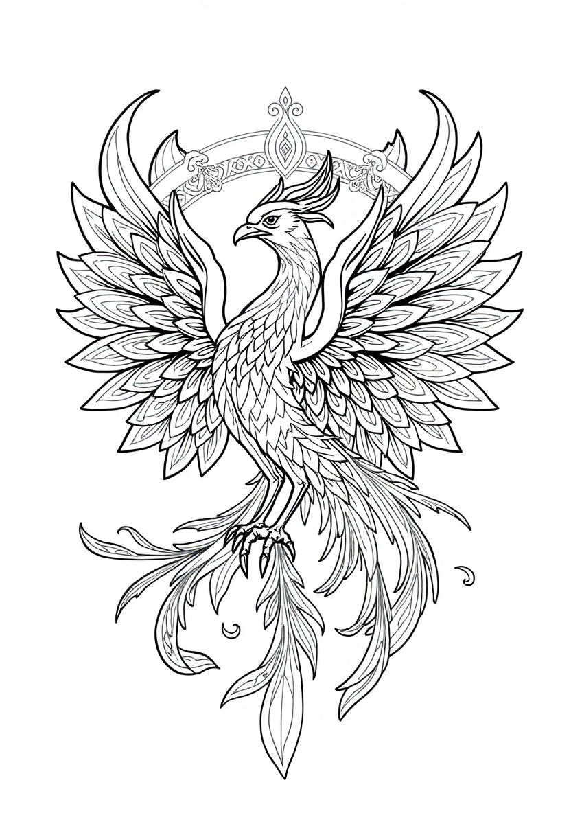 Phoenix Mandala Realistic coloring pages