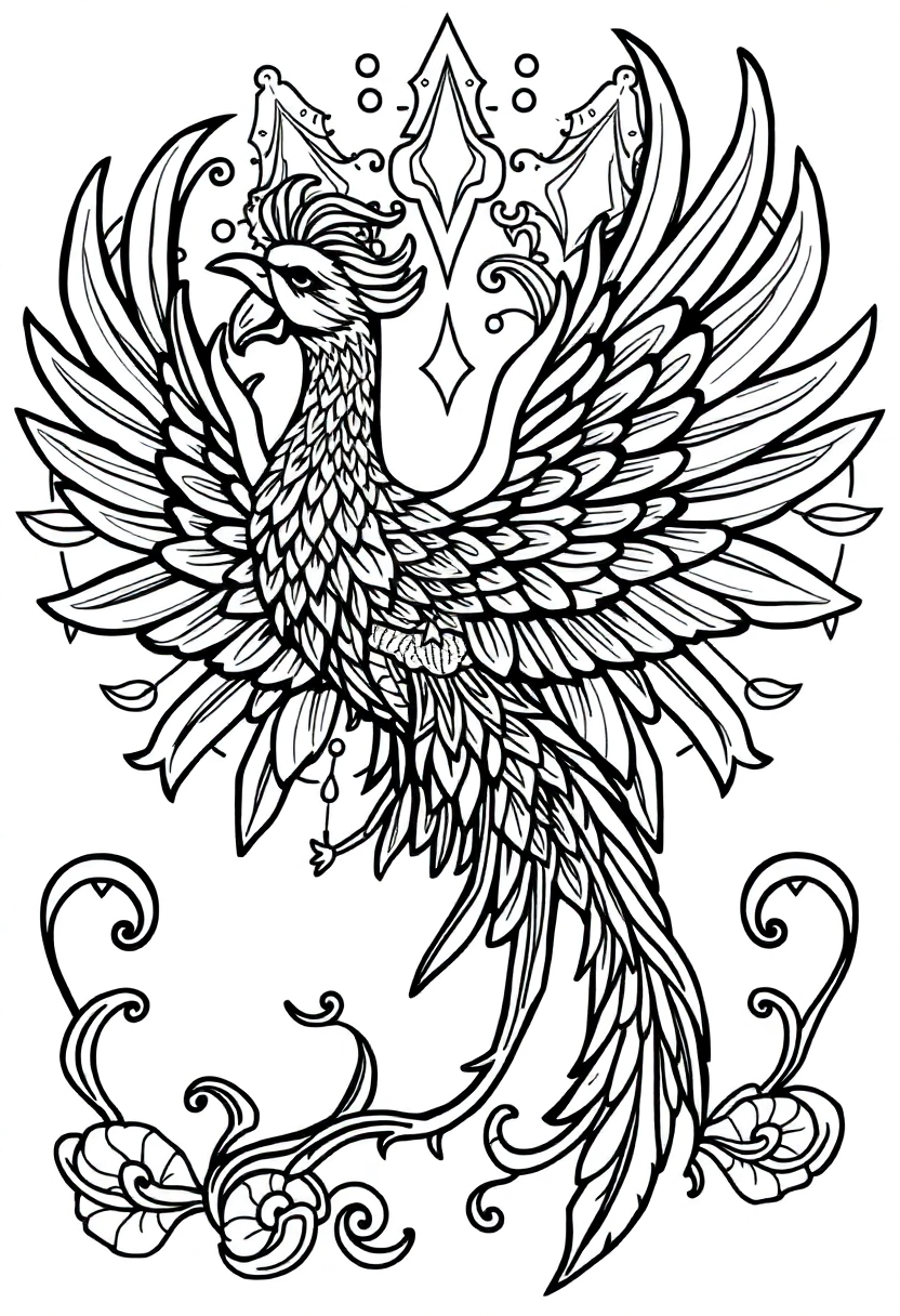 Phoenix Mandala coloring page for kids