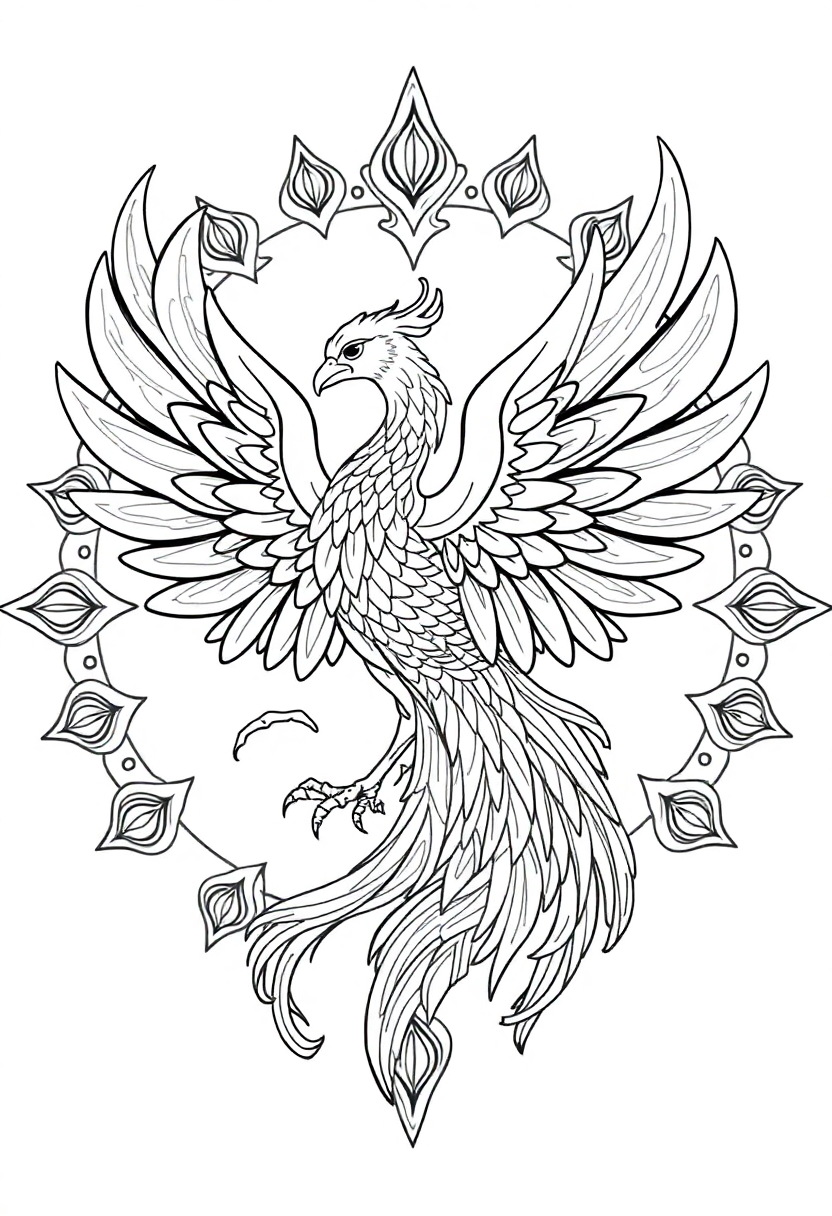 Phoenix Mandala coloring page for kids