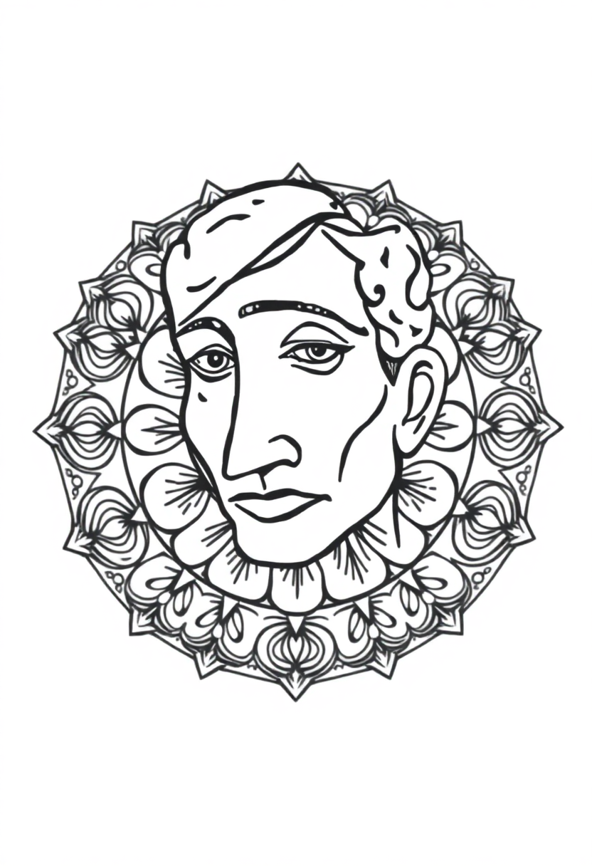 Picasso Cubist Portrait coloring page, free printable