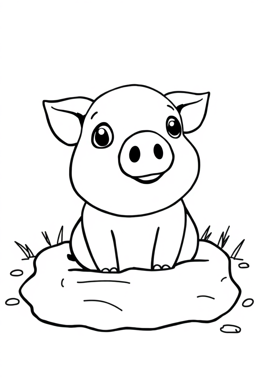 Pig in Mud coloring page, free printable