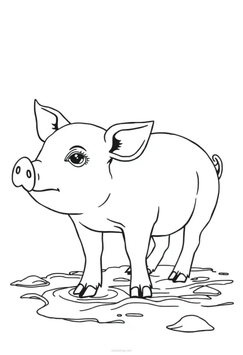 Pig in Mud coloring page for kids