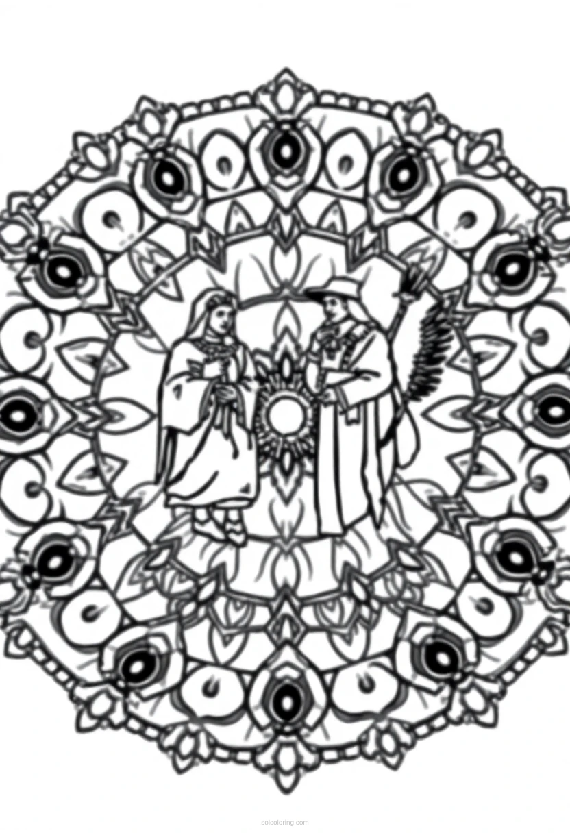 Pilgrims and Native Americans coloring page for kids