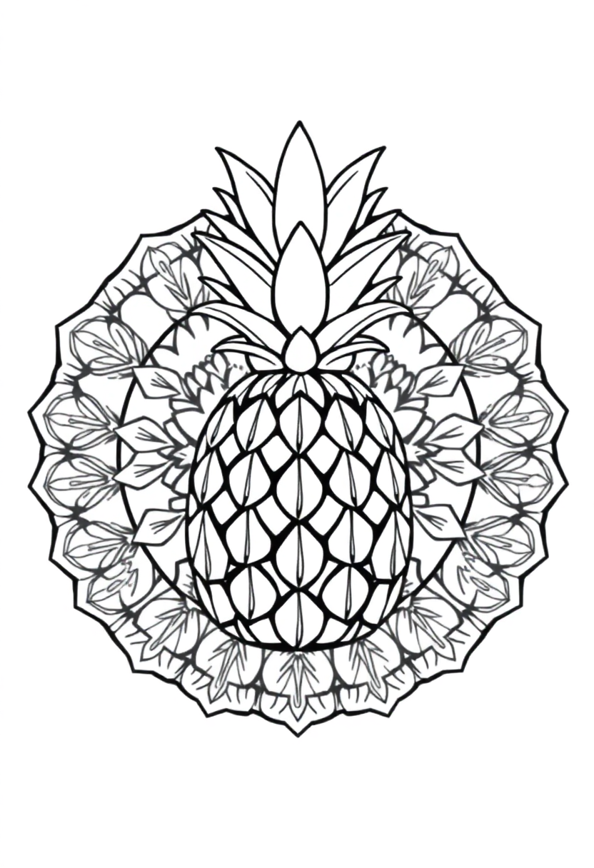 Pineapple with Crown coloring page, free printable