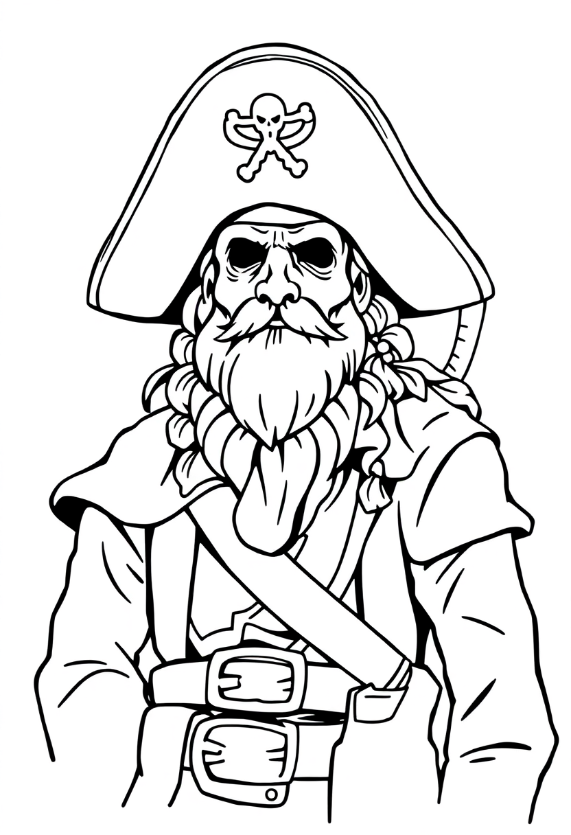 Pirate Captain coloring page, free printable standard style for kids and adults