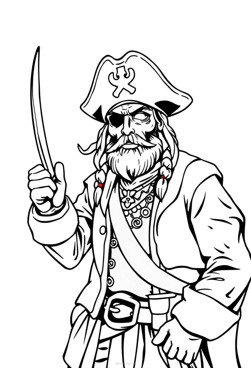 Pirate Captain Realistic coloring page for kids