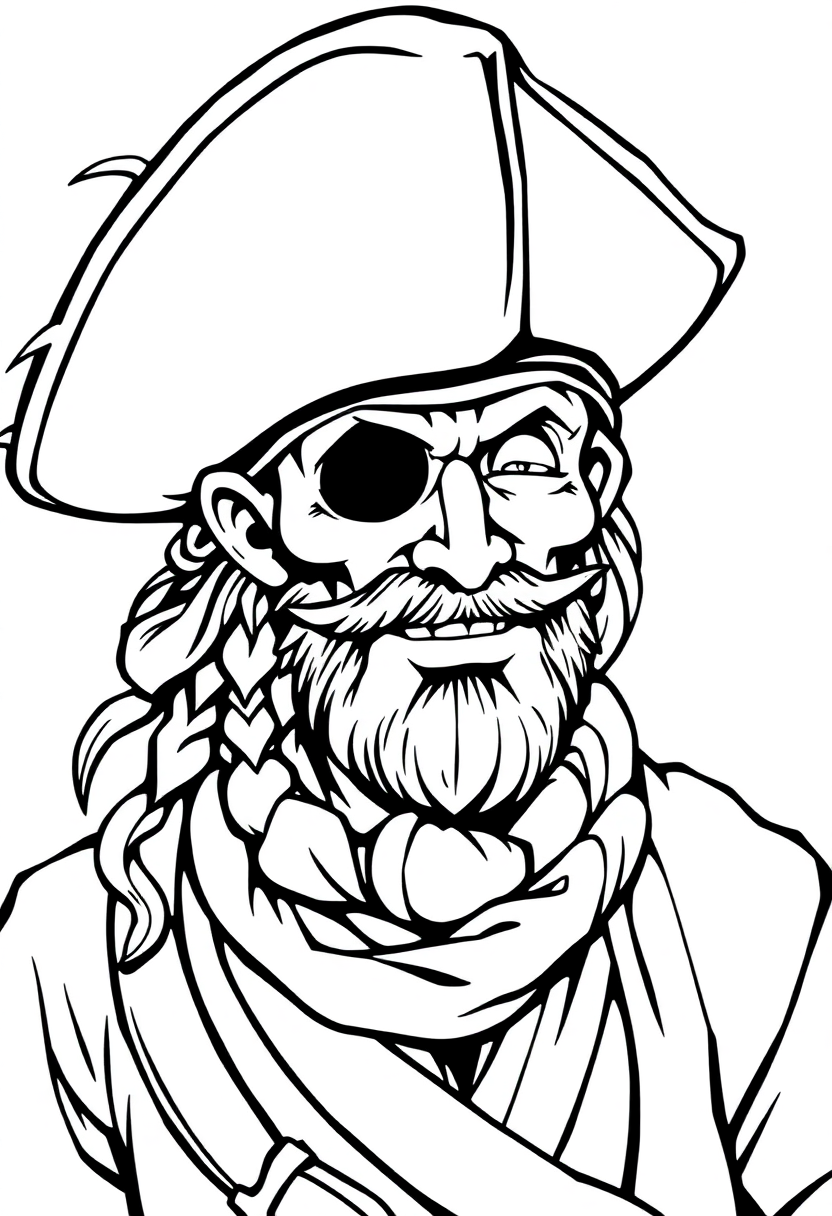 Pirate Captain with Straw Hat coloring page, free printable