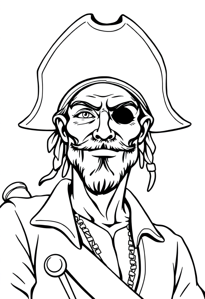 Pirate Captain with Straw Hat coloring page, free printable