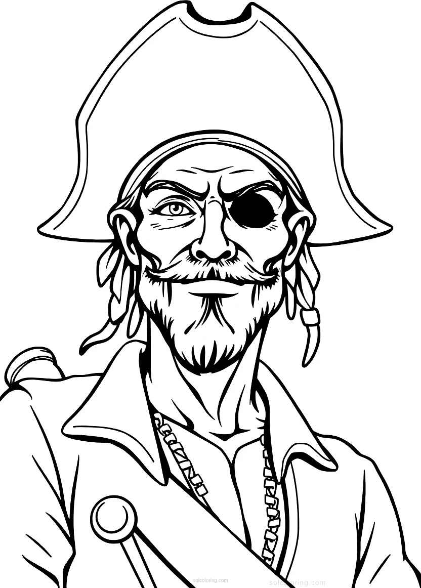 Pirate Captain with Straw Hat coloring page for kids