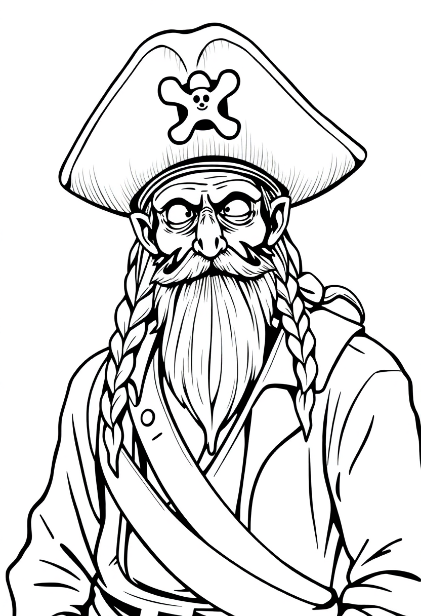 Pirate Captain with Straw Hat coloring page, free printable