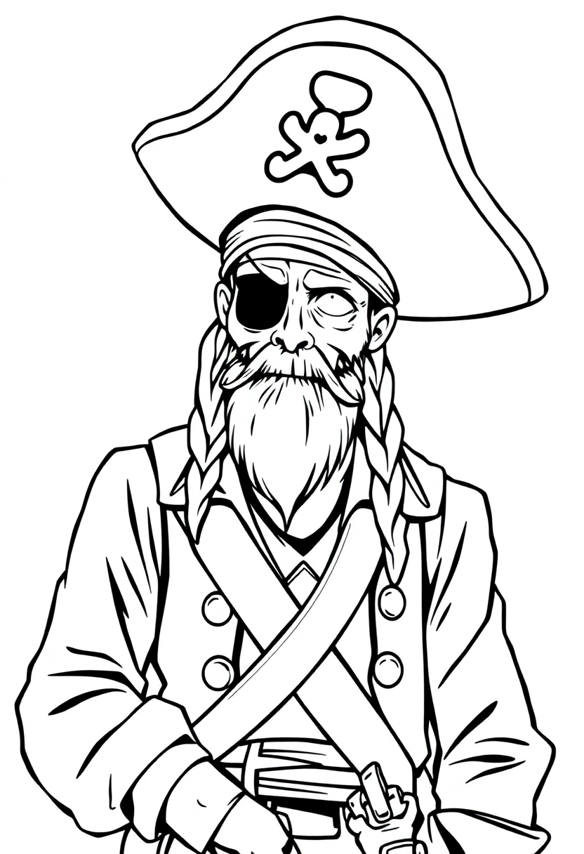 Pirate Captain with Straw Hat coloring page, free printable