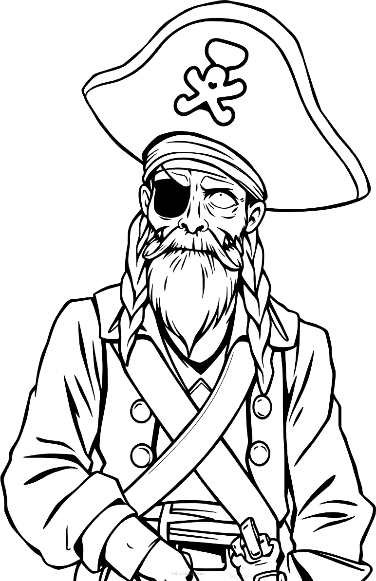 Pirate Captain with Straw Hat coloring page for kids