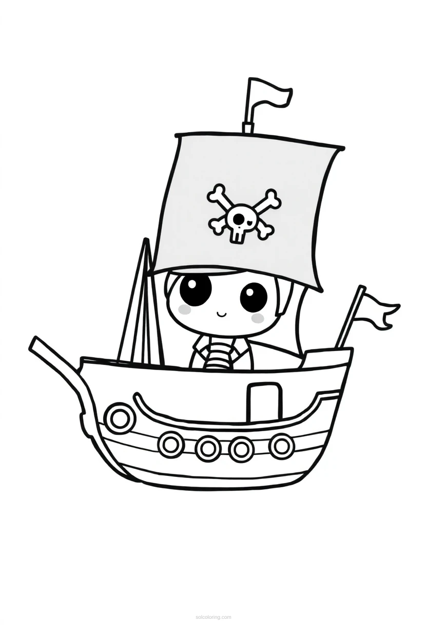 Pirate Ship Cute Cartoon coloring page for kids