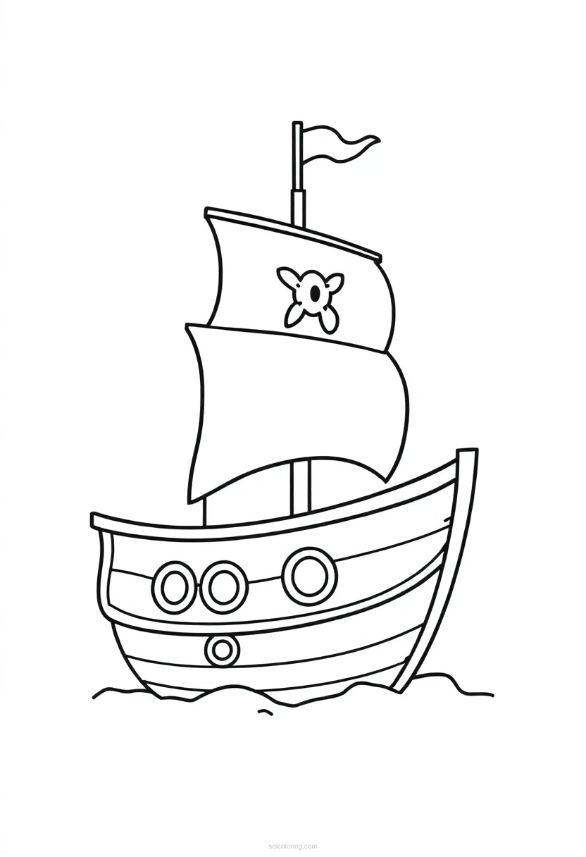 Pirate Ship Cute Cartoon coloring page for kids