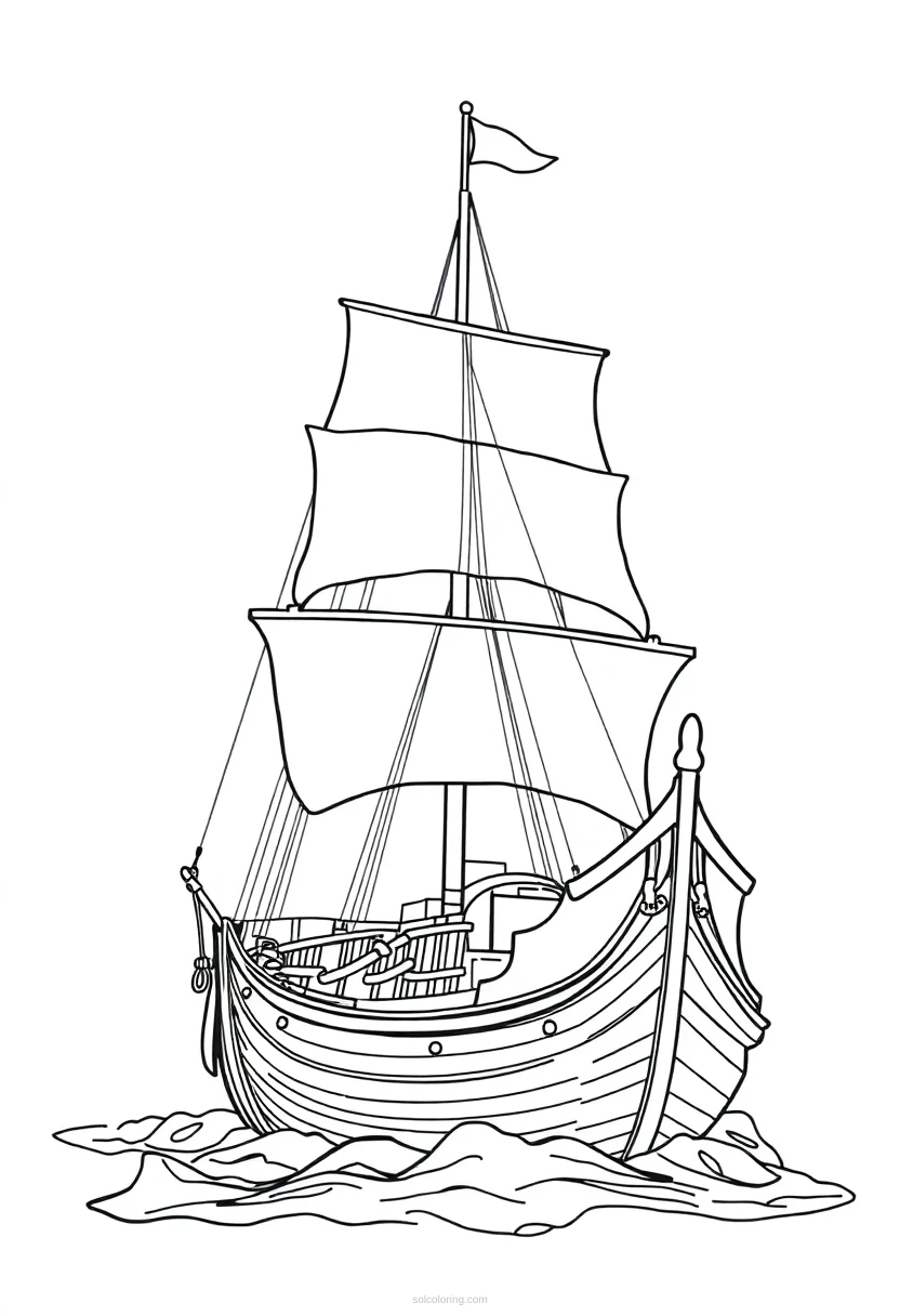 Pirate Ship Cute Cartoon coloring page for kids
