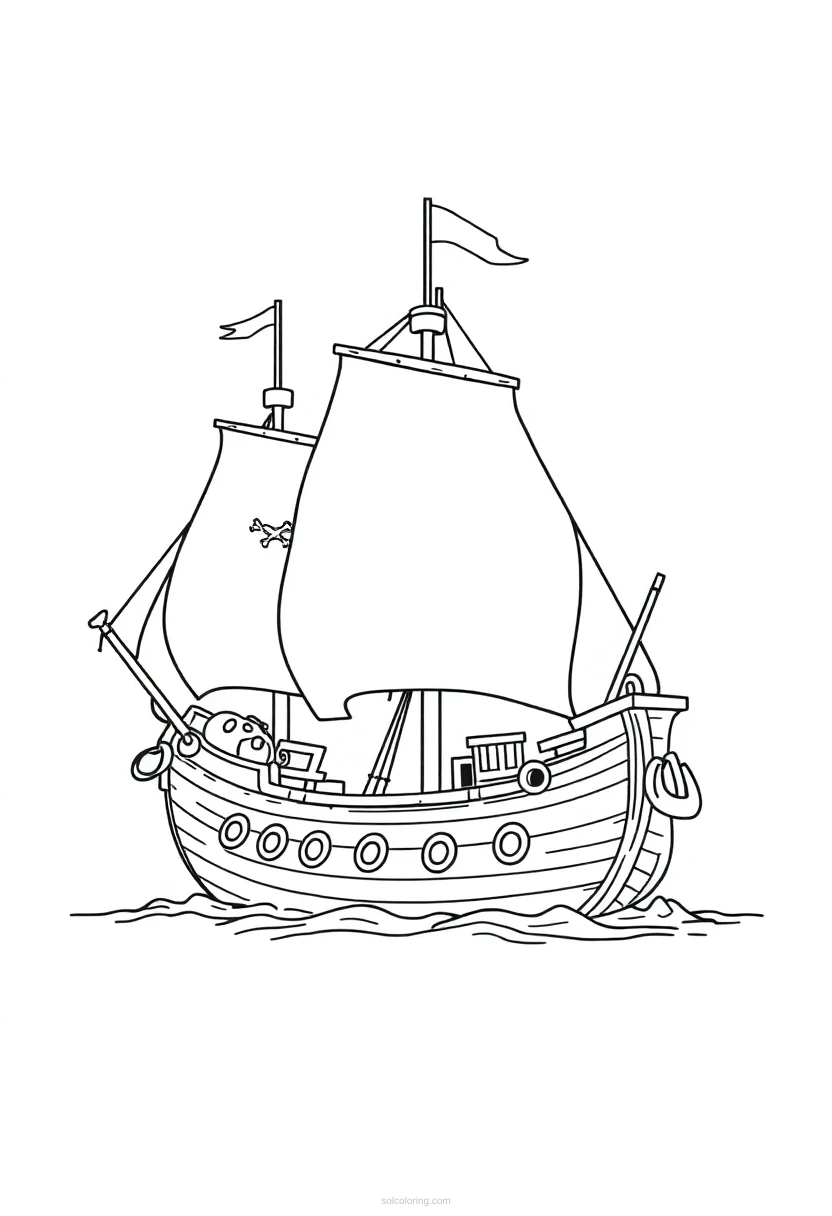 Pirate Ship Cute Cartoon coloring page for kids
