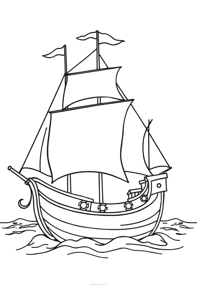 Pirate Ship Cute Cartoon coloring page for kids