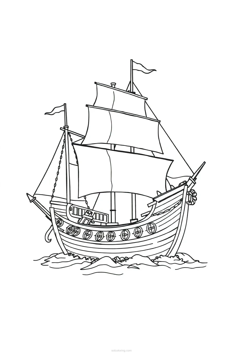 Pirate Ship Mandala coloring page for kids