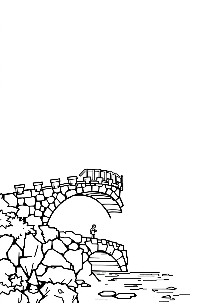 Pixel Art Enchanted Bridge coloring page for kids