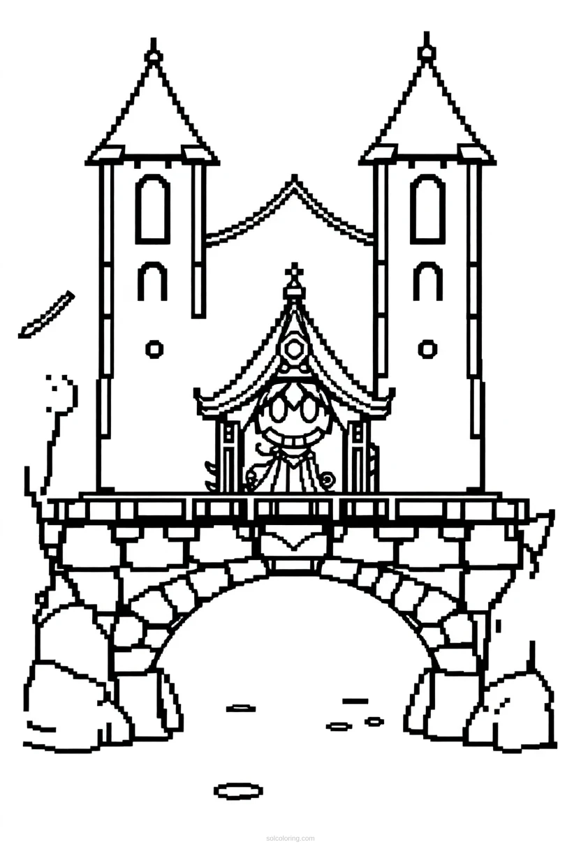 Pixel Art Enchanted Bridge coloring page for kids