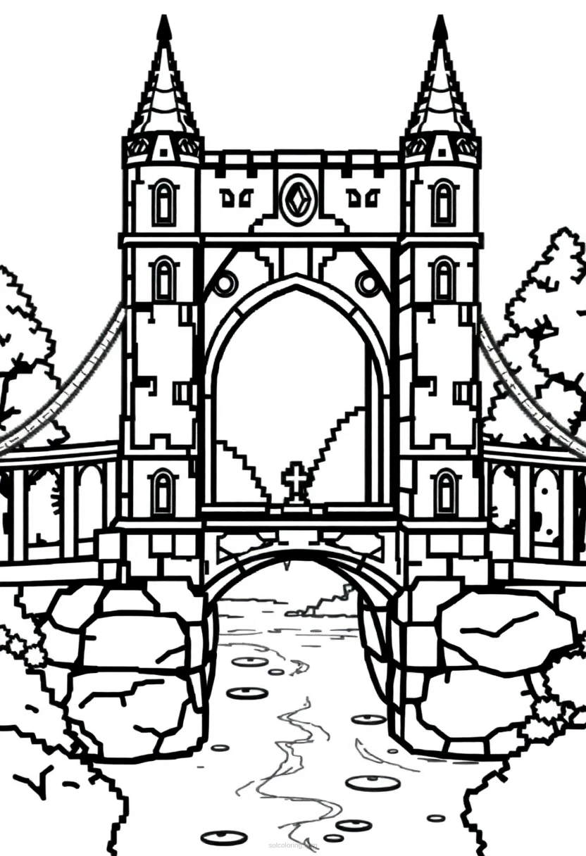 Pixel Art Enchanted Bridge coloring pages