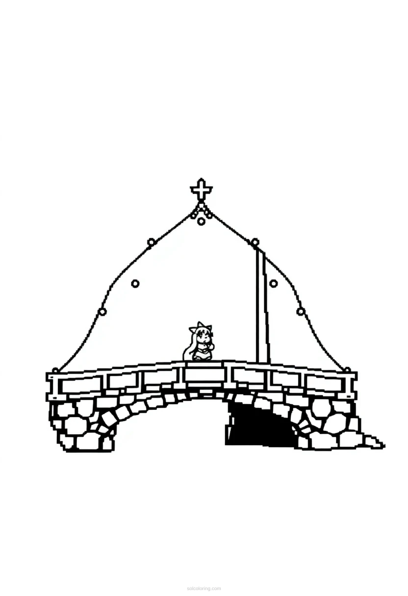 Pixel Art Enchanted Bridge coloring page for kids