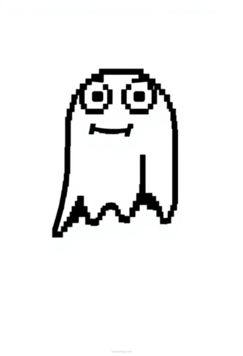 Pixel Art Pac Man Style Ghost coloring page for kids