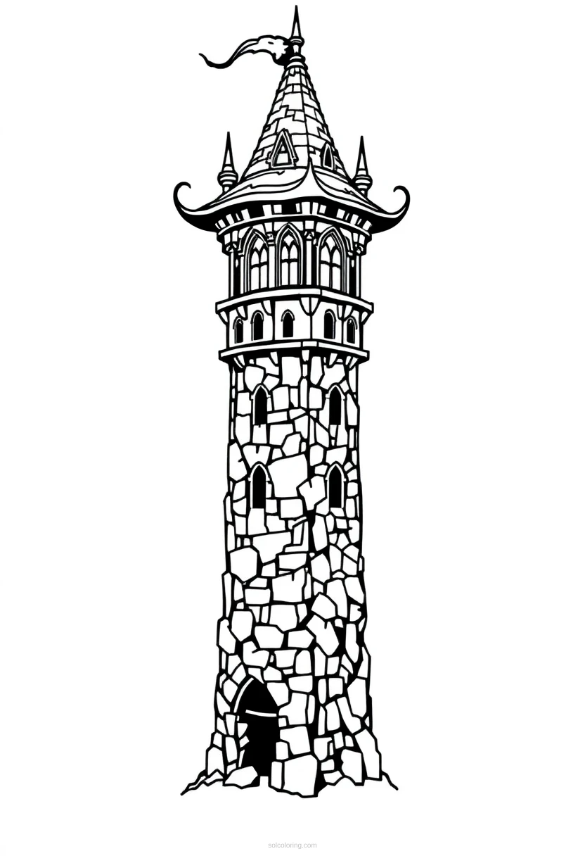 Pixel Art Wizard Tower coloring page for kids
