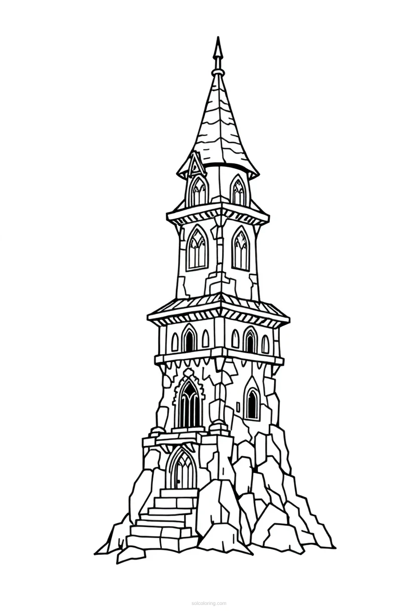 Pixel Art Wizard Tower coloring page for kids