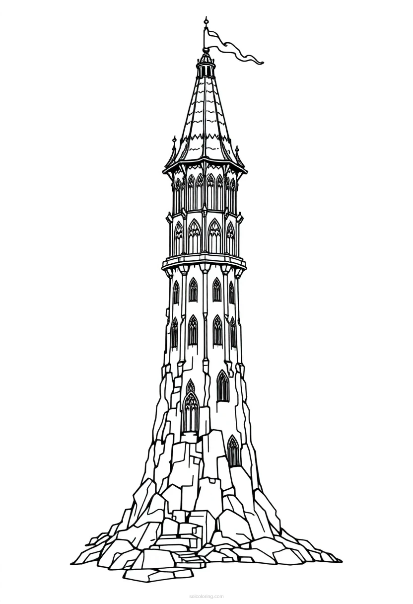 Pixel Art Wizard Tower coloring page for kids