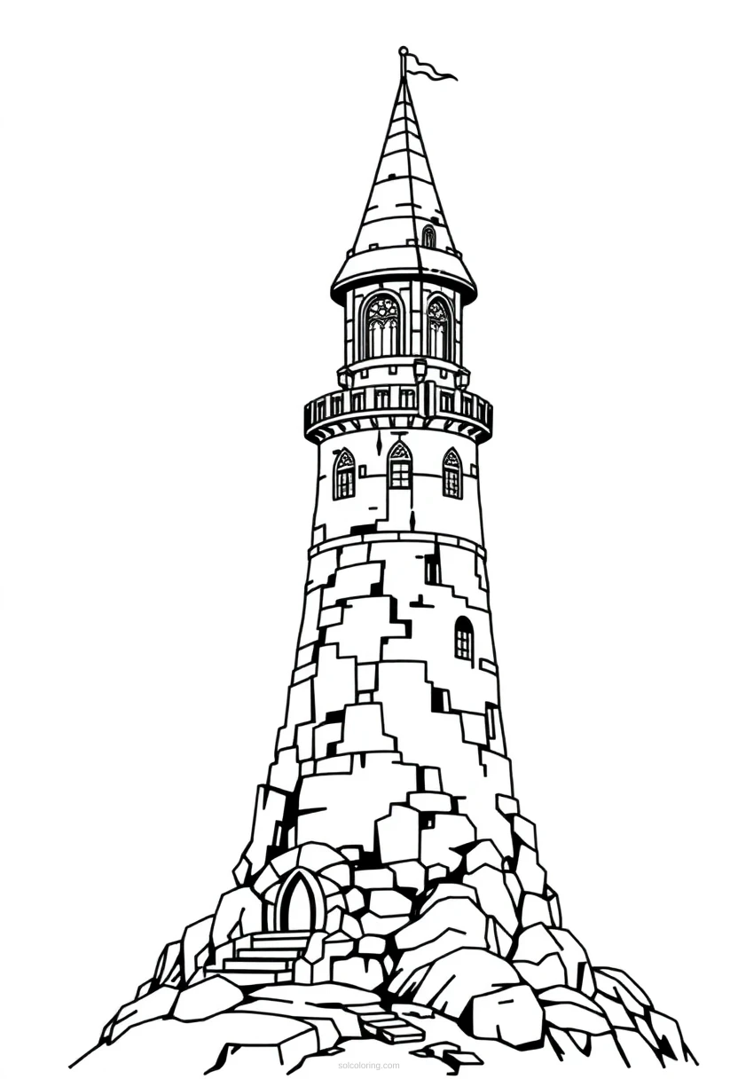Pixel Art Wizard Tower coloring pages