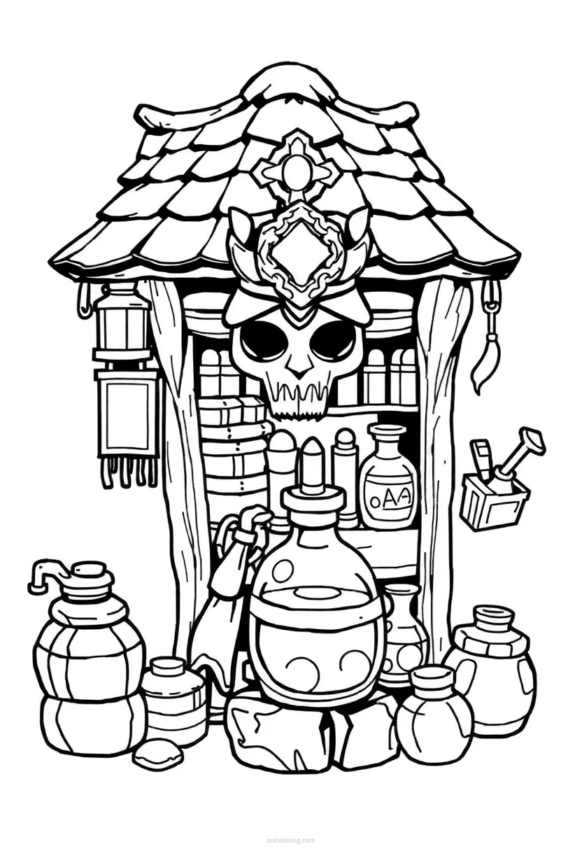 Pixel Fantasy Potion Shop coloring pages