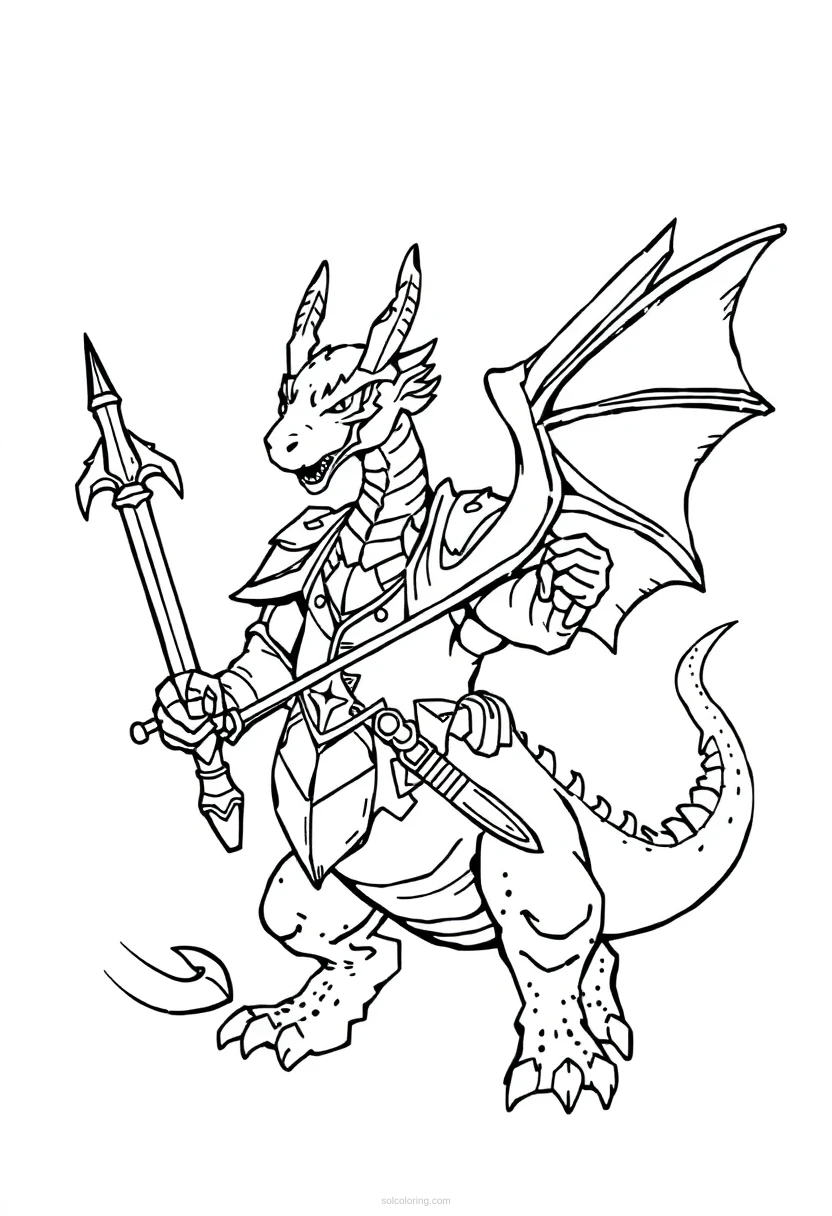 Pixelated Dragon Knight coloring page for kids