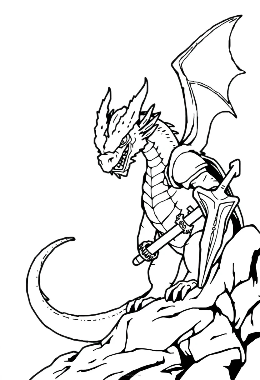 Pixelated Dragon Knight coloring page for kids