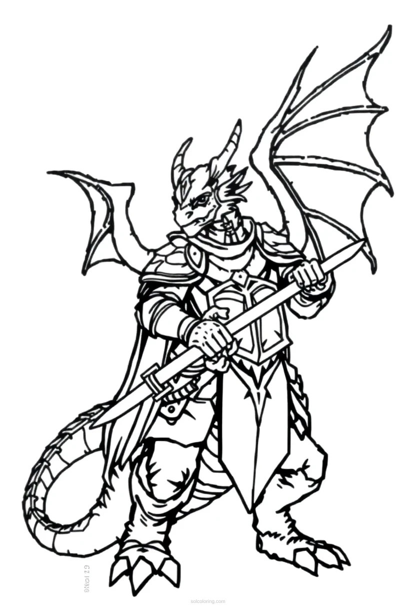 Pixelated Dragon Knight coloring page for kids