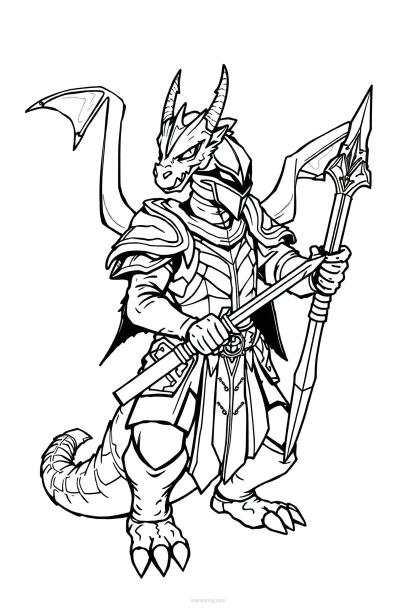 Pixelated Dragon Knight coloring page for kids