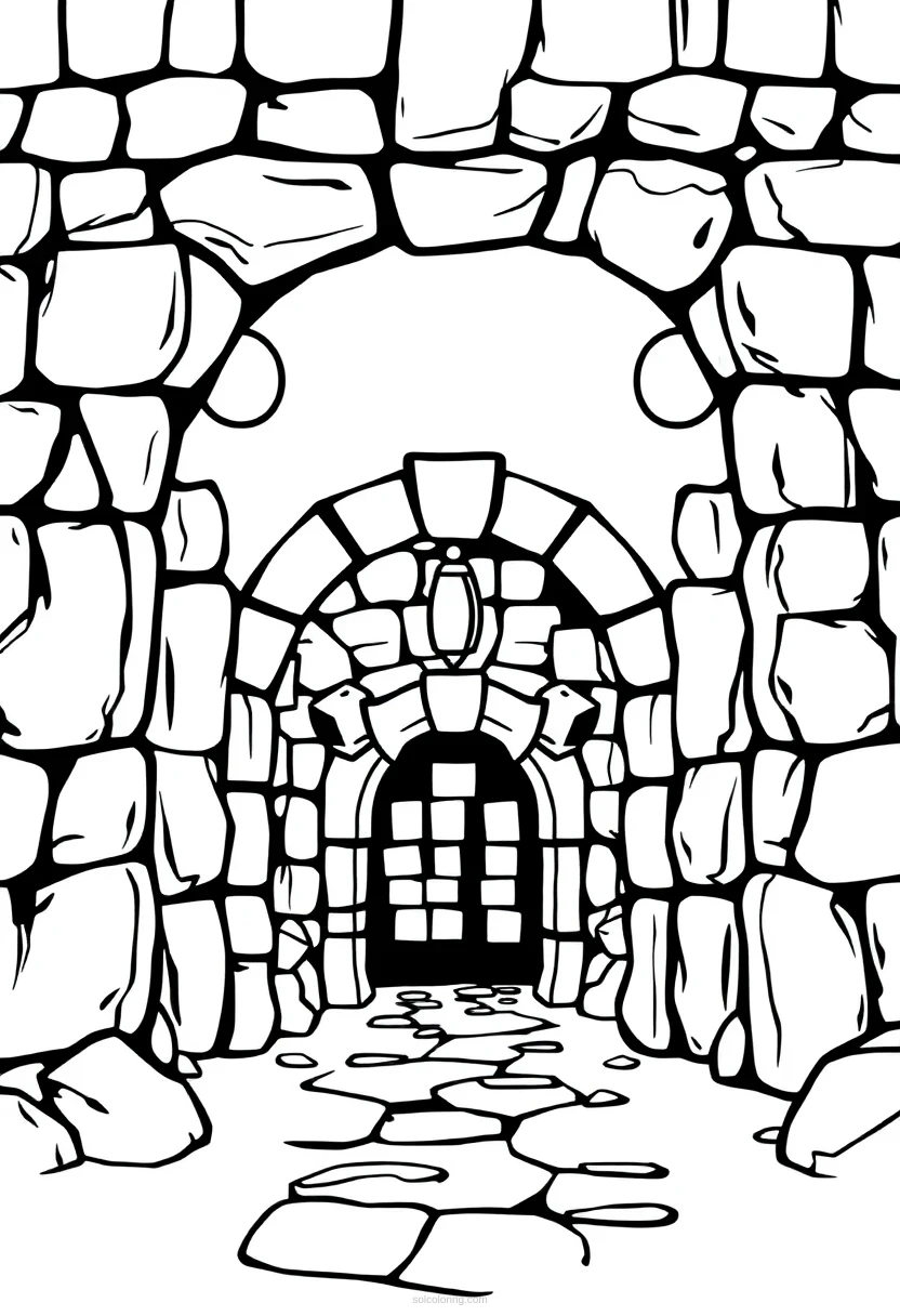 Pixelated Dungeon Entrance coloring page for kids