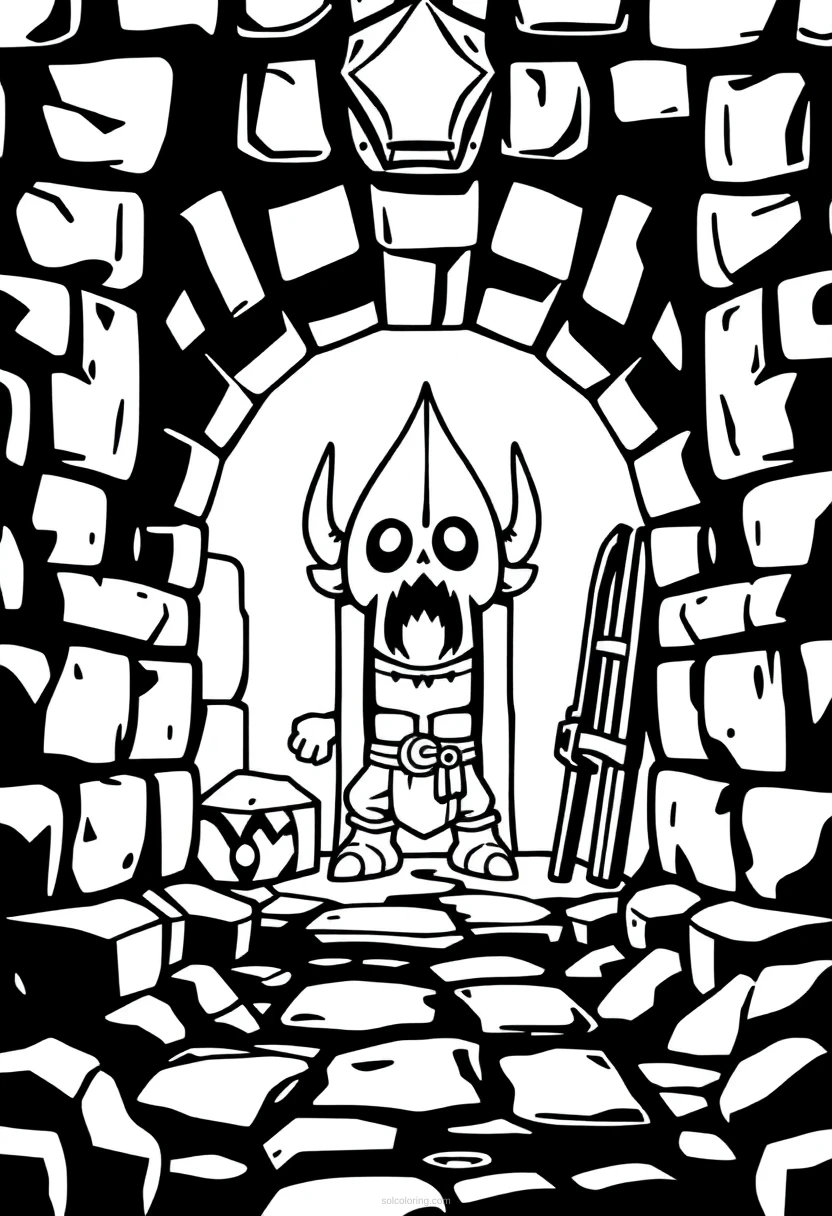 Pixelated Dungeon Entrance coloring page for kids