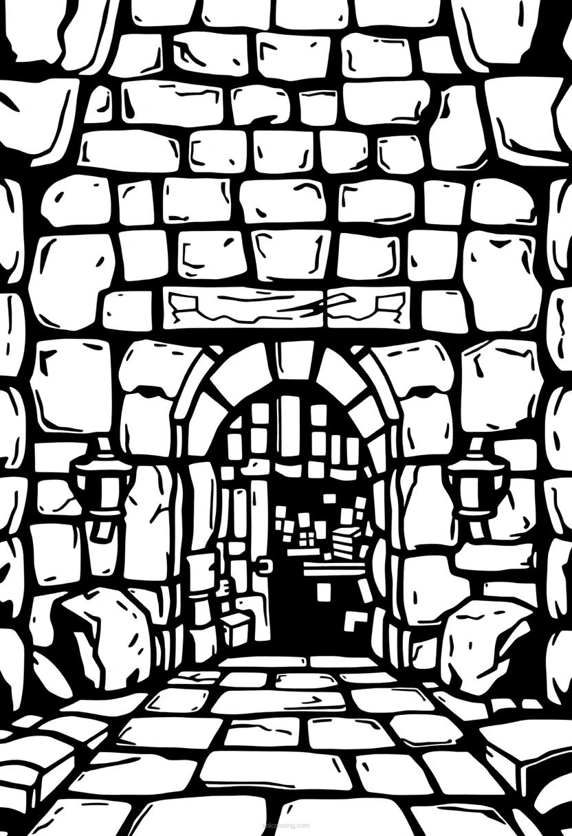 Pixelated Dungeon Entrance coloring page for kids