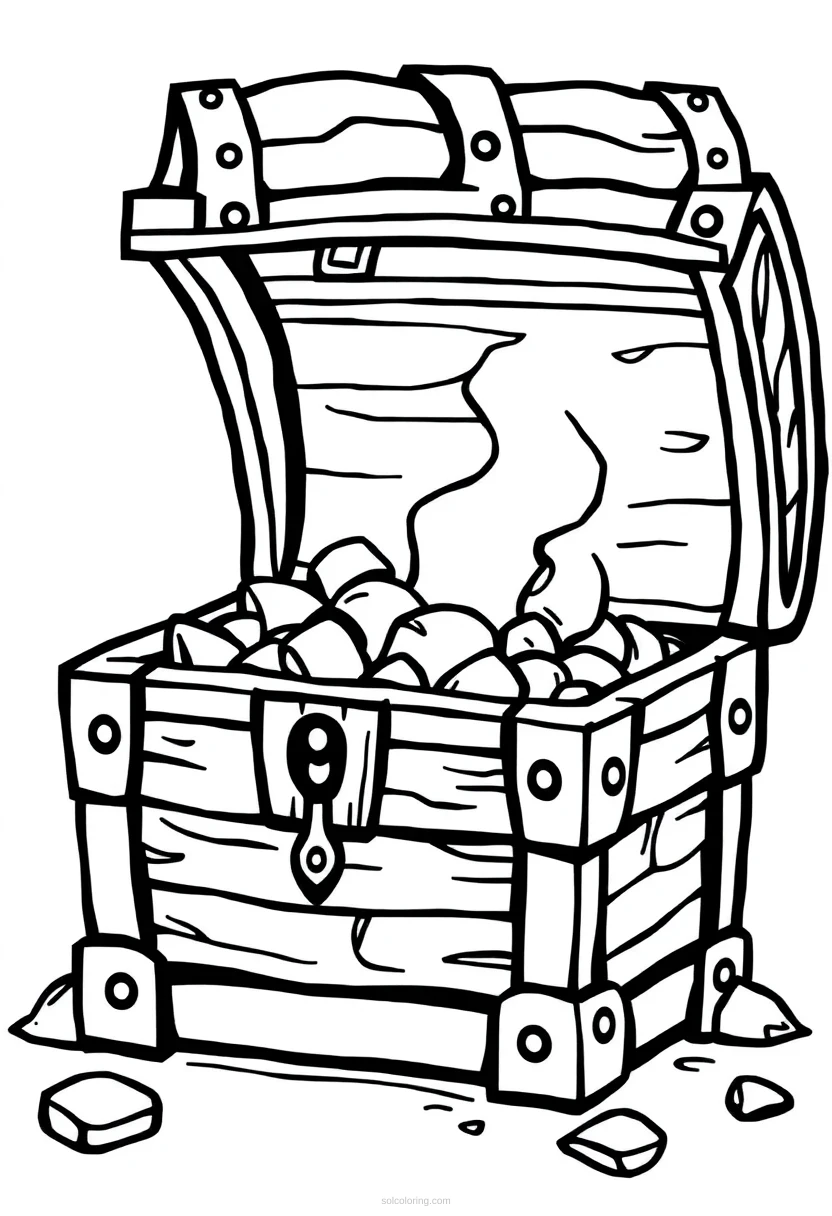 Pixelated Treasure Chest coloring page for kids