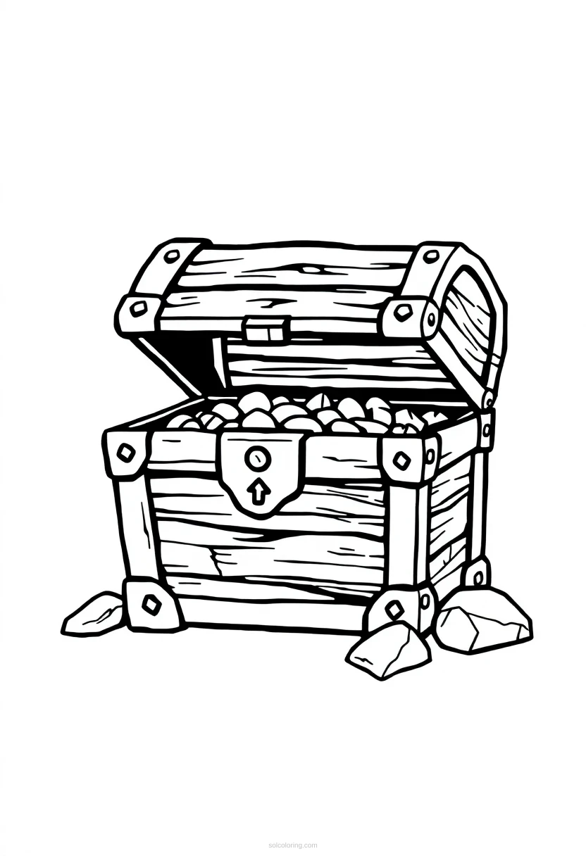 Pixelated Treasure Chest coloring page for kids
