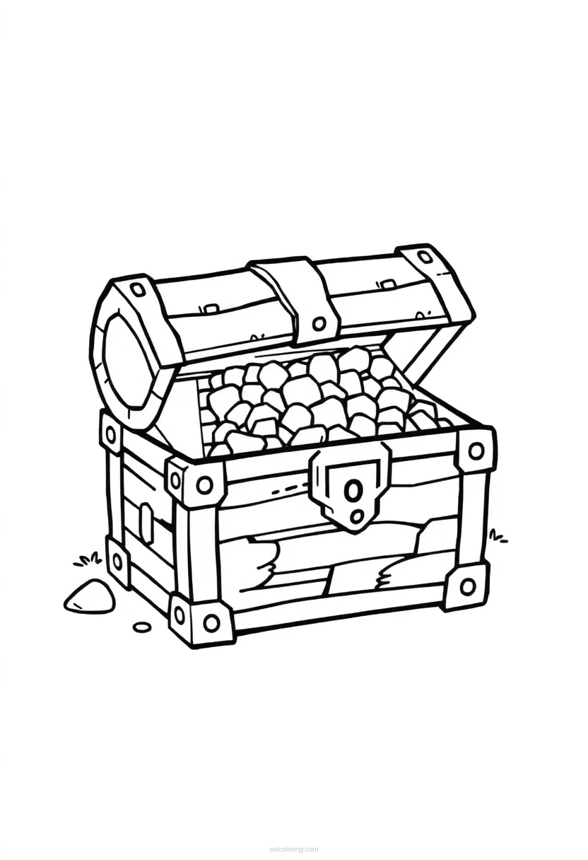 Pixelated Treasure Chest coloring page for kids