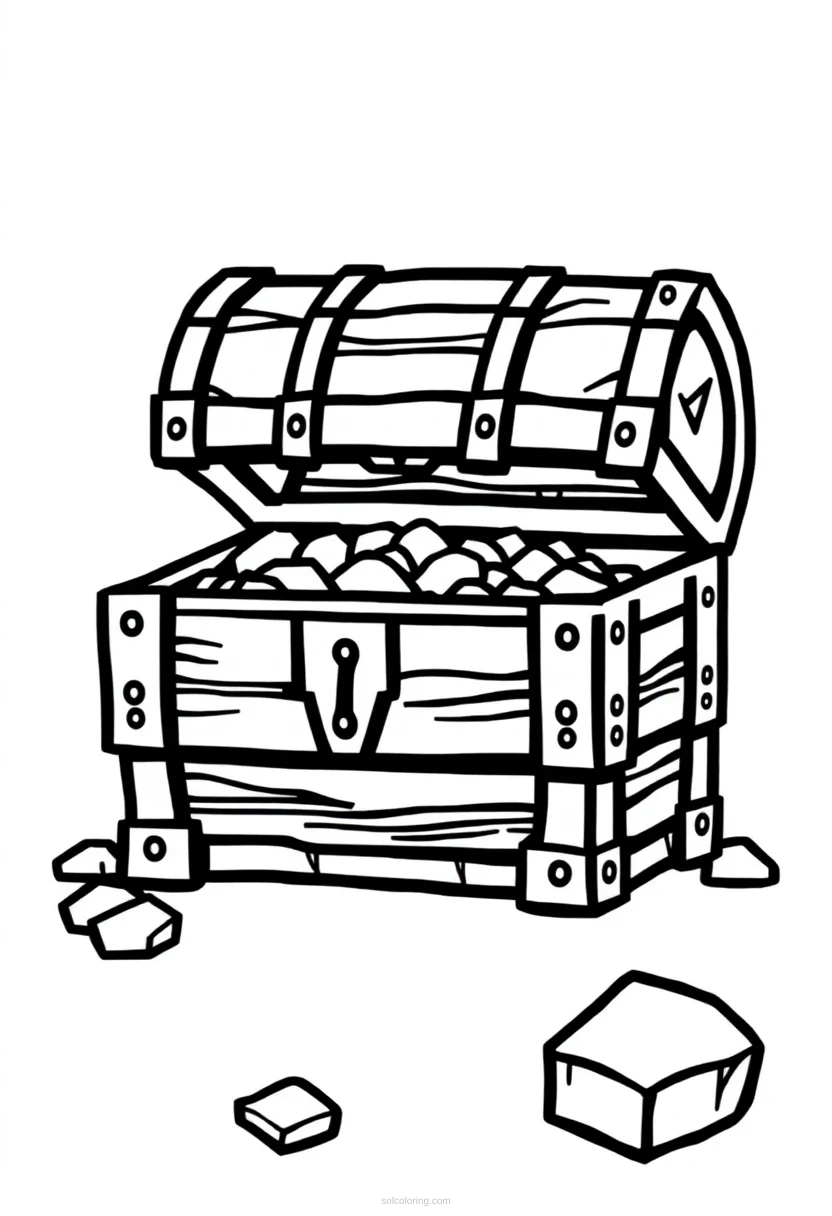 Pixelated Treasure Chest coloring page for kids