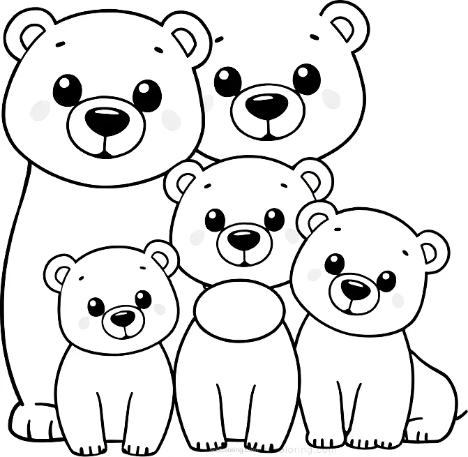 Polar Bear Family coloring page for kids