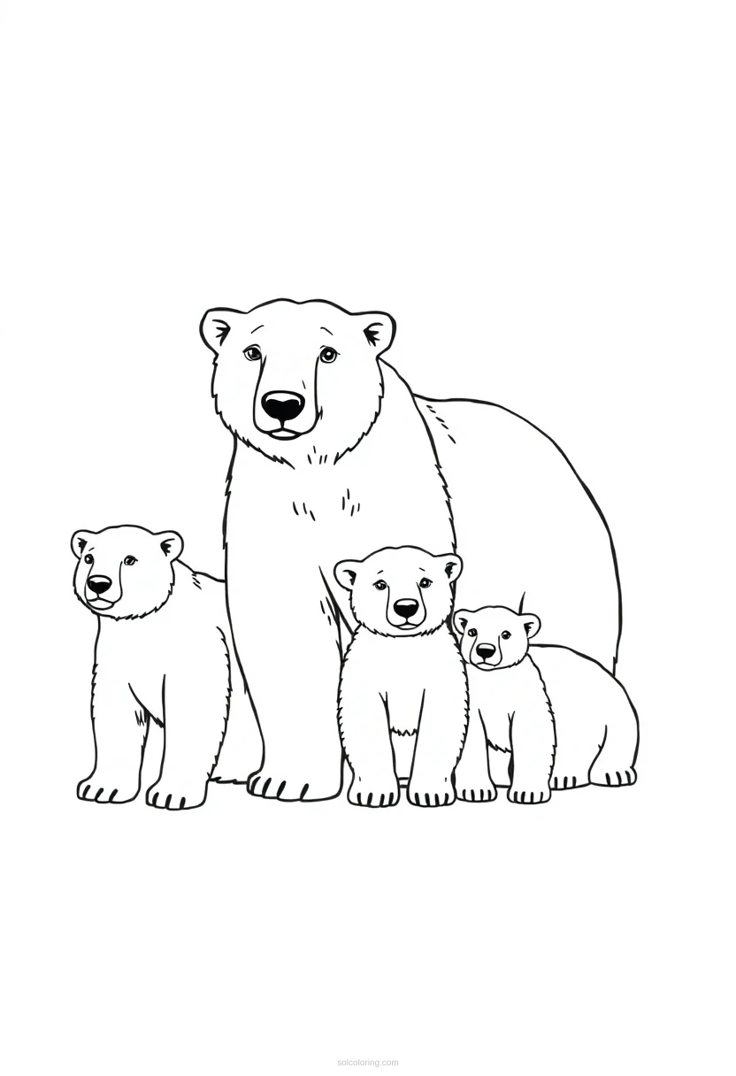 Polar Bear Family coloring page for kids