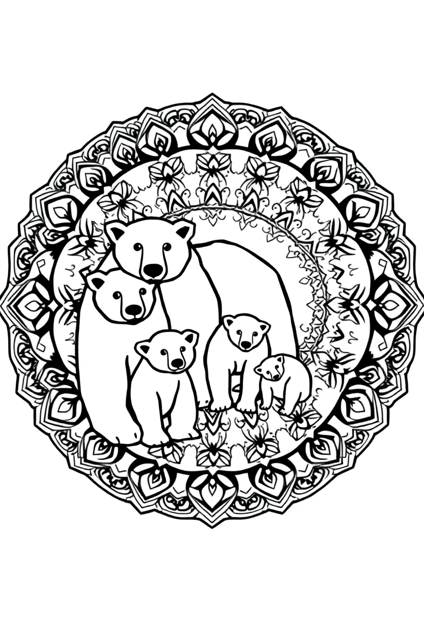 Polar Bear Family coloring page, free printable