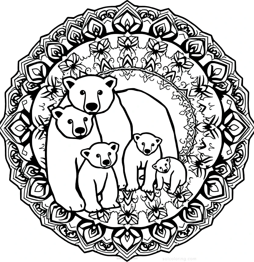 Polar Bear Family coloring page for kids